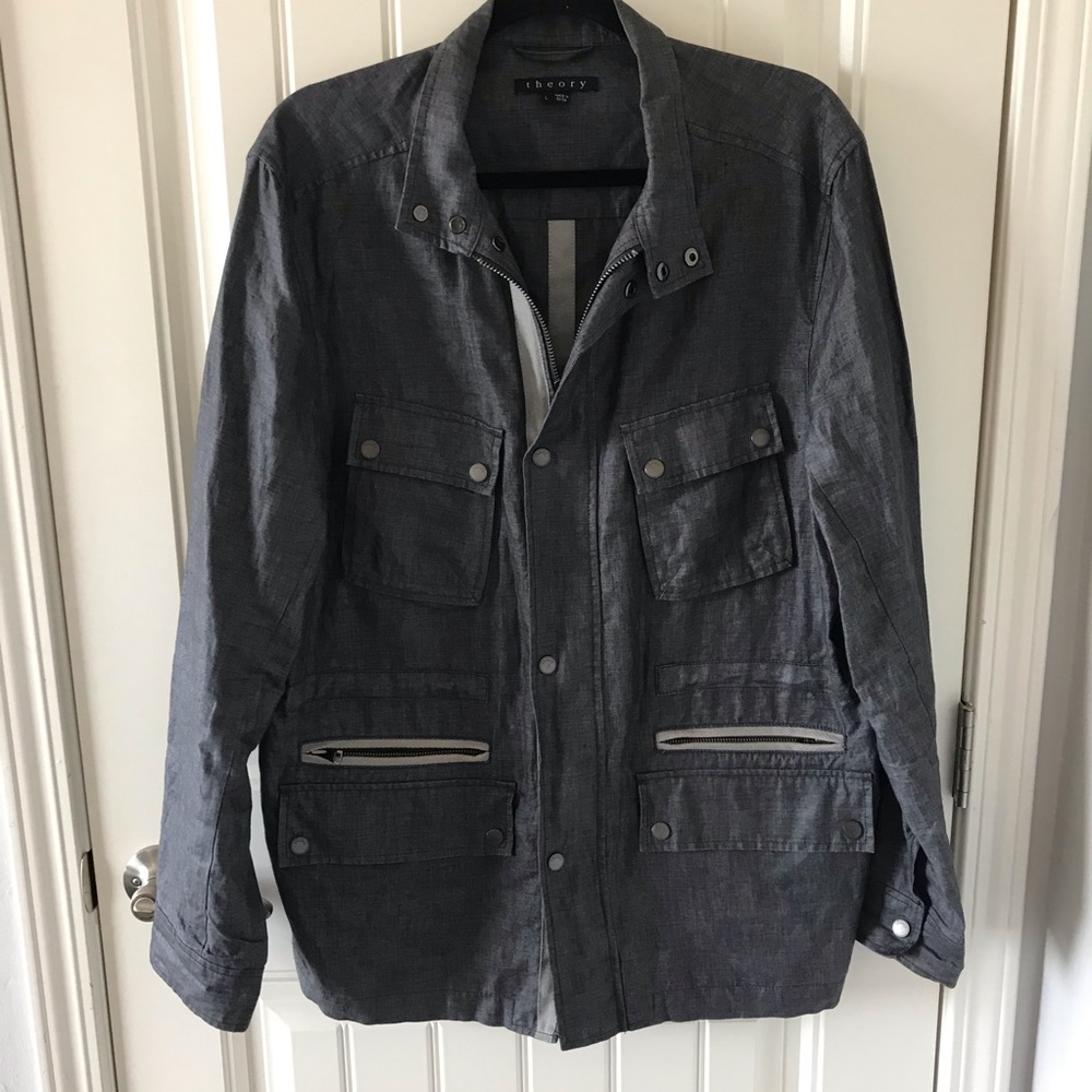 THEORY Linen Gray Blue Military Jacket